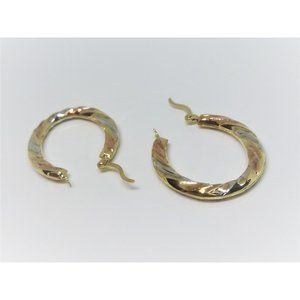 14k White, Yellow, And Rose Gold Twisted Hoop Earrings